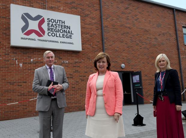 Economy Minister Diane Dodds (centre) pictured with SERC Principal and Chief Executive Ken Webb and Heather McKee, Director of Strategic Planning, Quality and Support at SERC