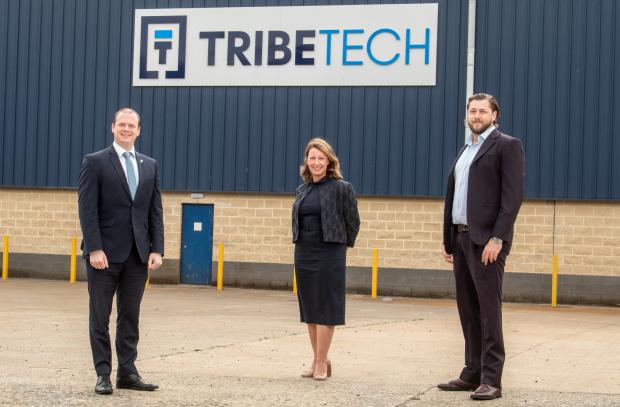Photographed with the Minister are Charlie King, Managing Director of Tribe Technology and Anne Beggs, Director of Trade and Investment for Invest NI.